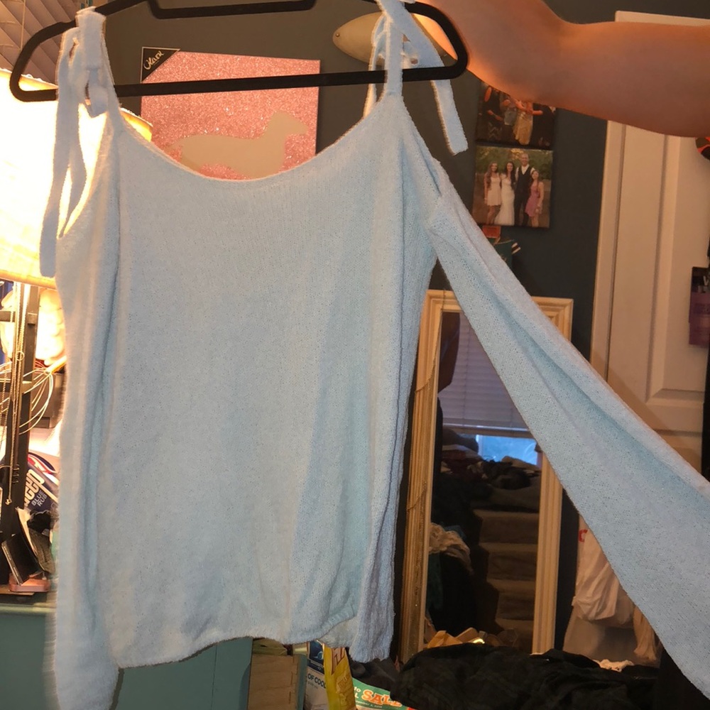 Light blue shoulder cut out  sweater